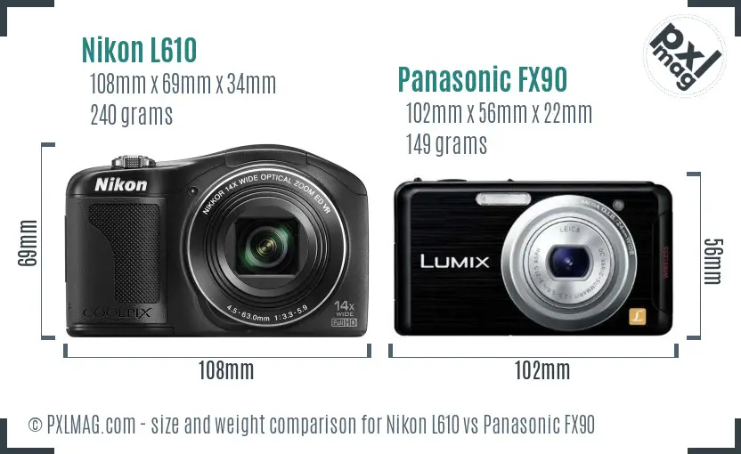Nikon L610 vs Panasonic FX90 size comparison
