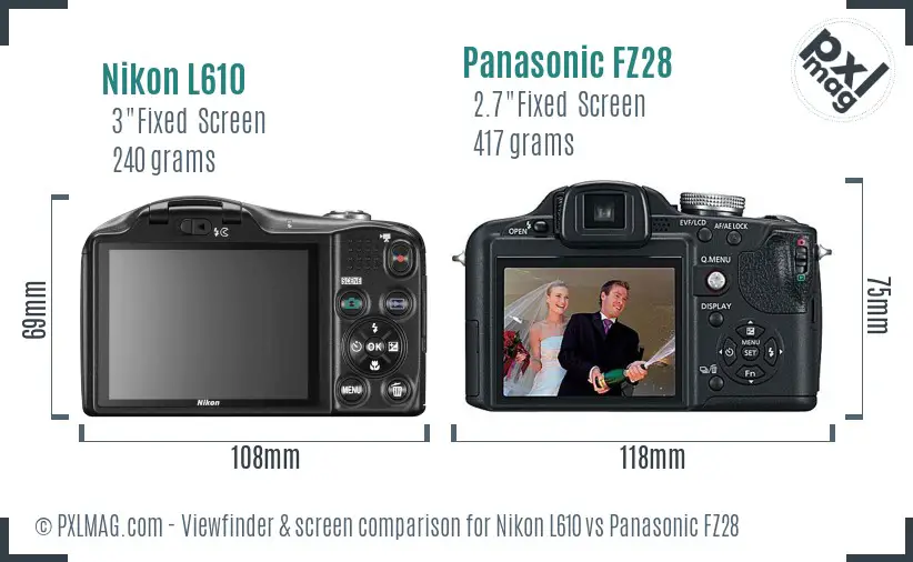 Nikon L610 vs Panasonic FZ28 Screen and Viewfinder comparison Nikon L610 vs Panasonic FZ28 Screen and Viewfinder comparison