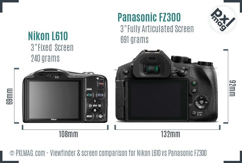 Nikon L610 vs Panasonic FZ300 Screen and Viewfinder comparison