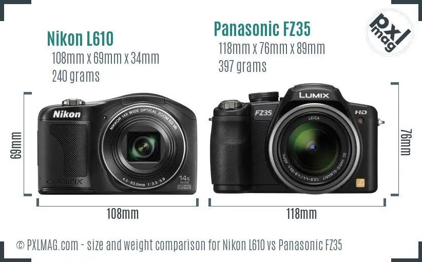 Nikon L610 vs Panasonic FZ35 size comparison