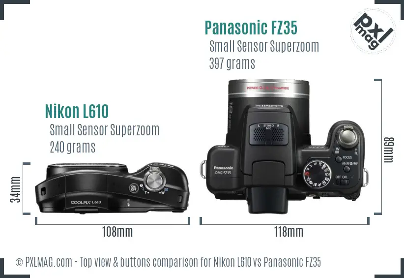 Nikon L610 vs Panasonic FZ35 top view buttons comparison