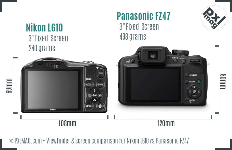 Nikon L610 vs Panasonic FZ47 Screen and Viewfinder comparison