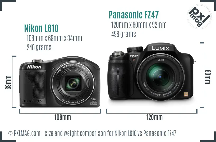 Nikon L610 vs Panasonic FZ47 size comparison