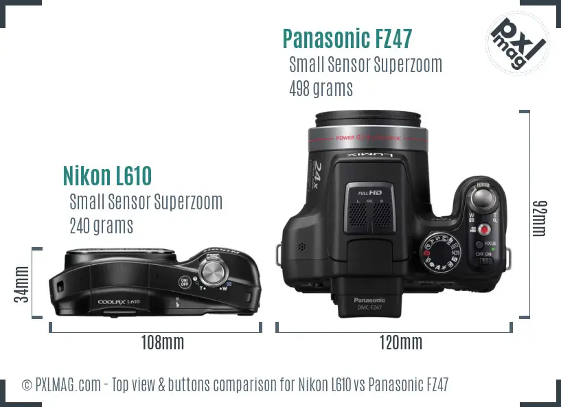 Nikon L610 vs Panasonic FZ47 top view buttons comparison