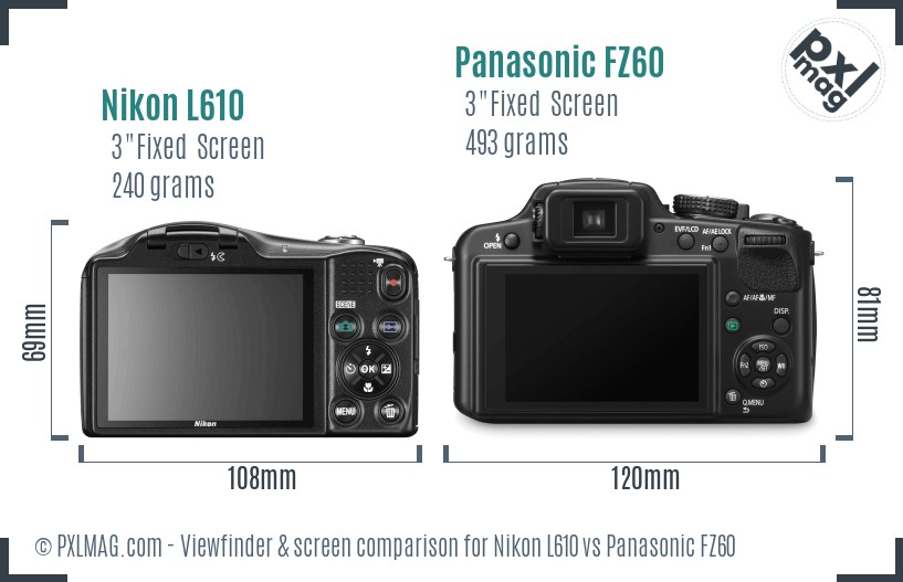 Nikon L610 vs Panasonic FZ60 Screen and Viewfinder comparison