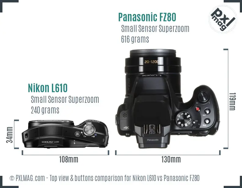 Nikon L610 vs Panasonic FZ80 top view buttons comparison