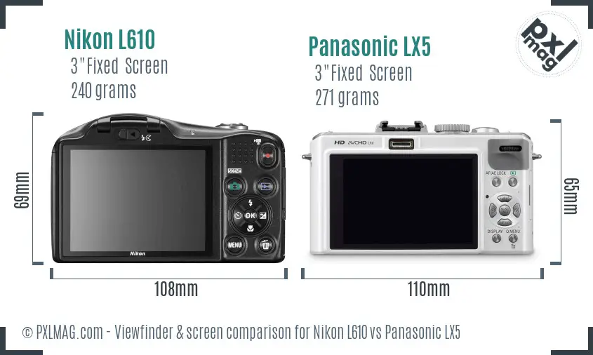 Nikon L610 vs Panasonic LX5 Screen and Viewfinder comparison