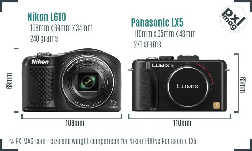 Nikon L610 vs Panasonic LX5 size comparison