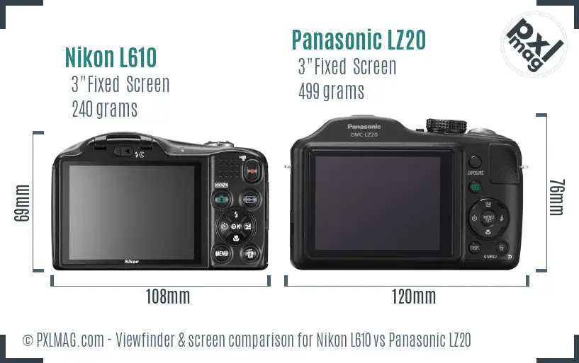 Nikon L610 vs Panasonic LZ20 Screen and Viewfinder comparison