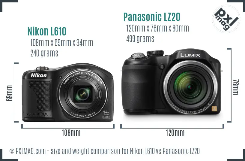 Nikon L610 vs Panasonic LZ20 size comparison