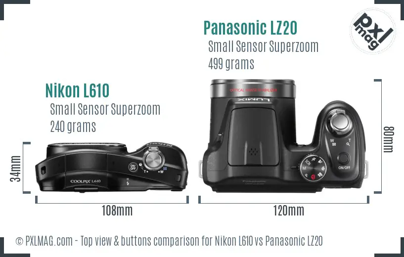 Nikon L610 vs Panasonic LZ20 top view buttons comparison