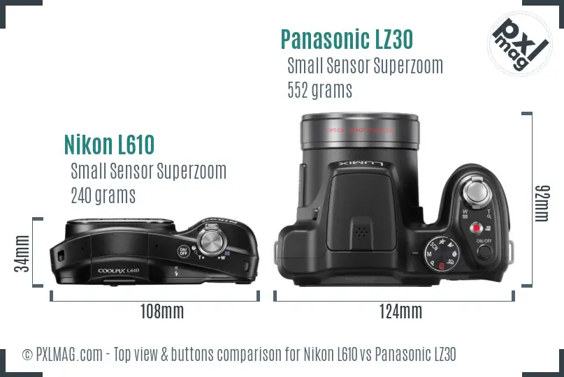 Nikon L610 vs Panasonic LZ30 top view buttons comparison Nikon L610 vs Panasonic LZ30 top view buttons comparison