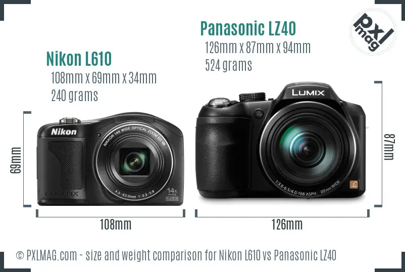 Nikon L610 vs Panasonic LZ40 size comparison