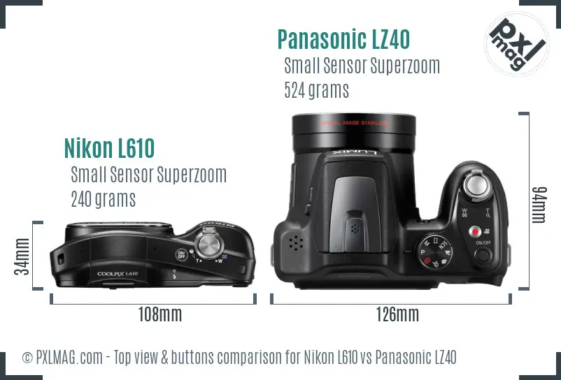 Nikon L610 vs Panasonic LZ40 top view buttons comparison