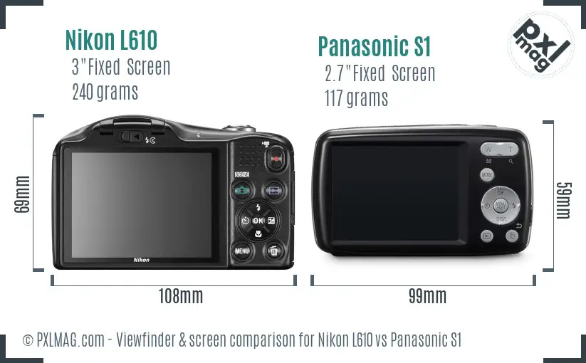 Nikon L610 vs Panasonic S1 Screen and Viewfinder comparison Nikon L610 vs Panasonic S1 Screen and Viewfinder comparison