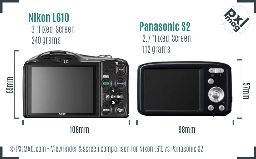 Nikon L610 vs Panasonic S2 Screen and Viewfinder comparison