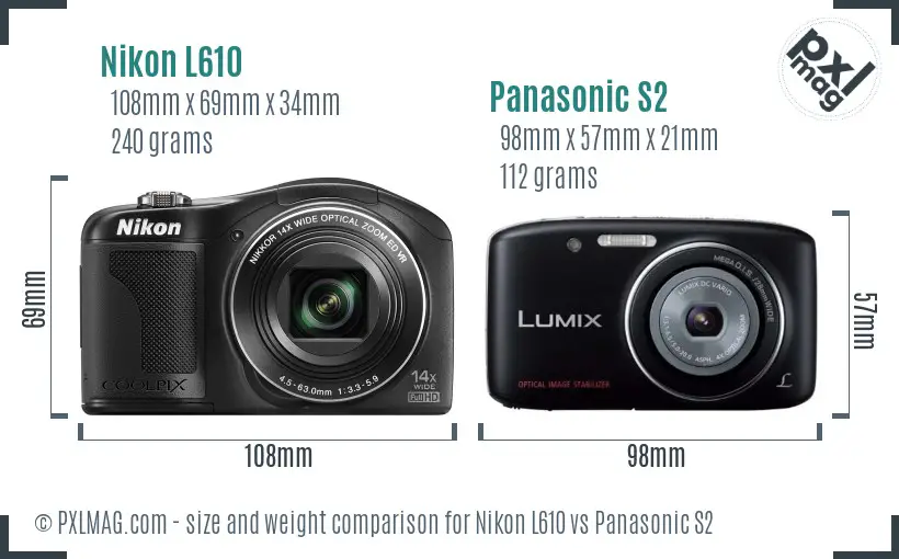 Nikon L610 vs Panasonic S2 size comparison
