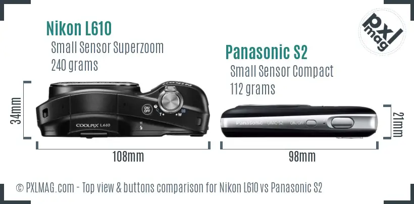 Nikon L610 vs Panasonic S2 top view buttons comparison