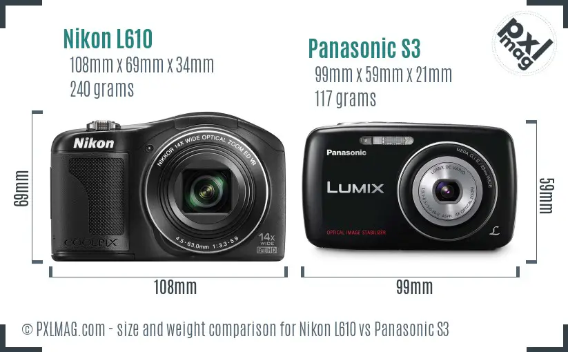 Nikon L610 vs Panasonic S3 size comparison