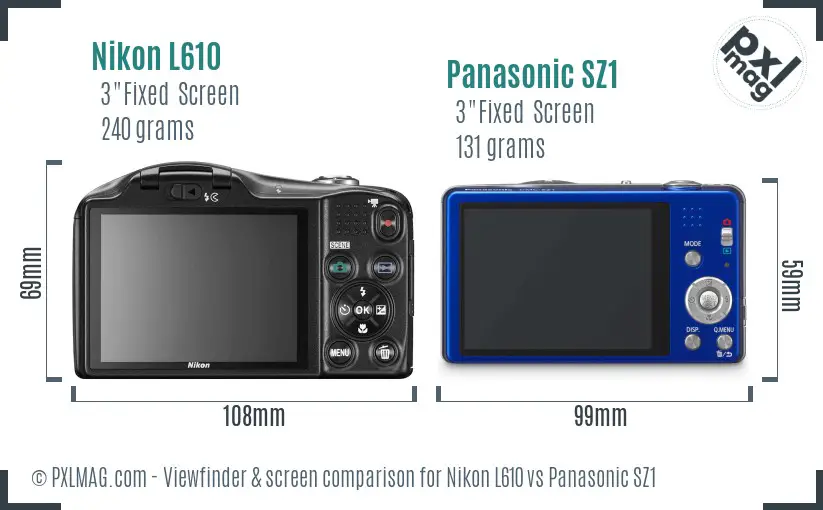 Nikon L610 vs Panasonic SZ1 Screen and Viewfinder comparison