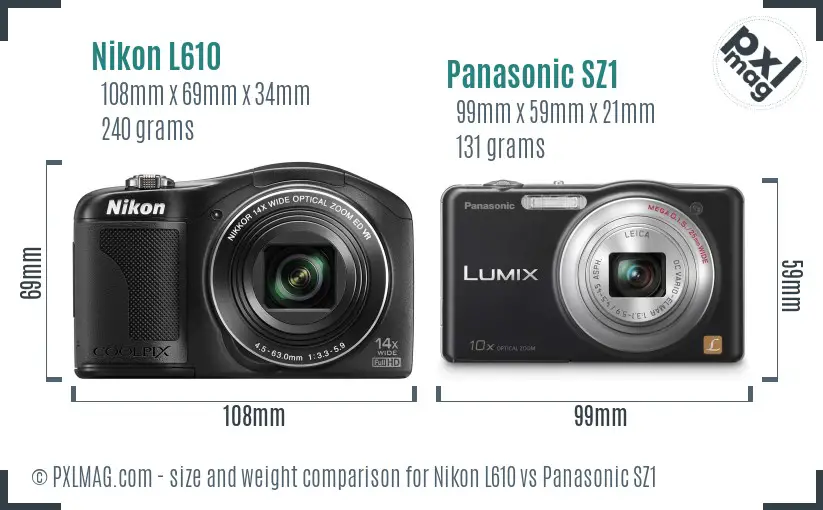 Nikon L610 vs Panasonic SZ1 size comparison
