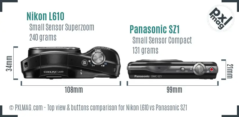 Nikon L610 vs Panasonic SZ1 top view buttons comparison