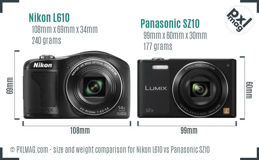 Nikon L610 vs Panasonic SZ10 size comparison
