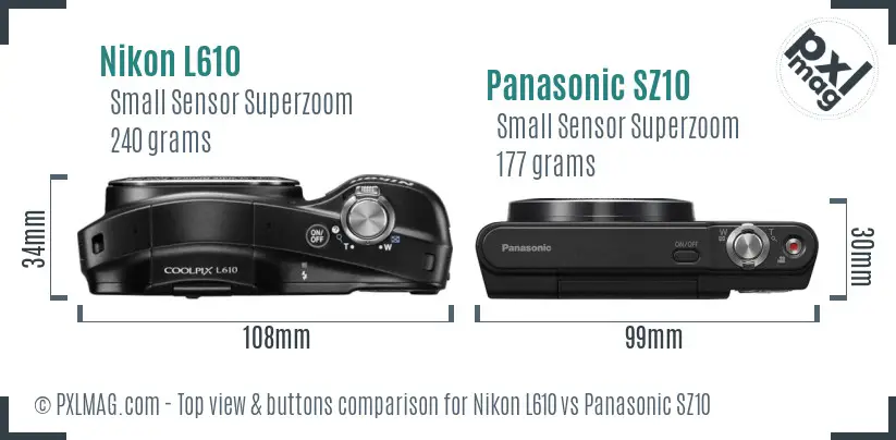 Nikon L610 vs Panasonic SZ10 top view buttons comparison