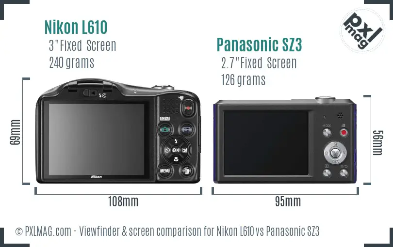 Nikon L610 vs Panasonic SZ3 Screen and Viewfinder comparison