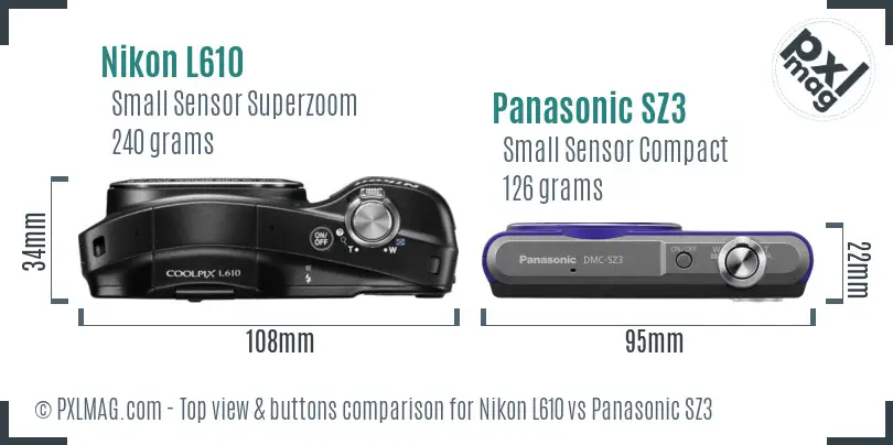 Nikon L610 vs Panasonic SZ3 top view buttons comparison