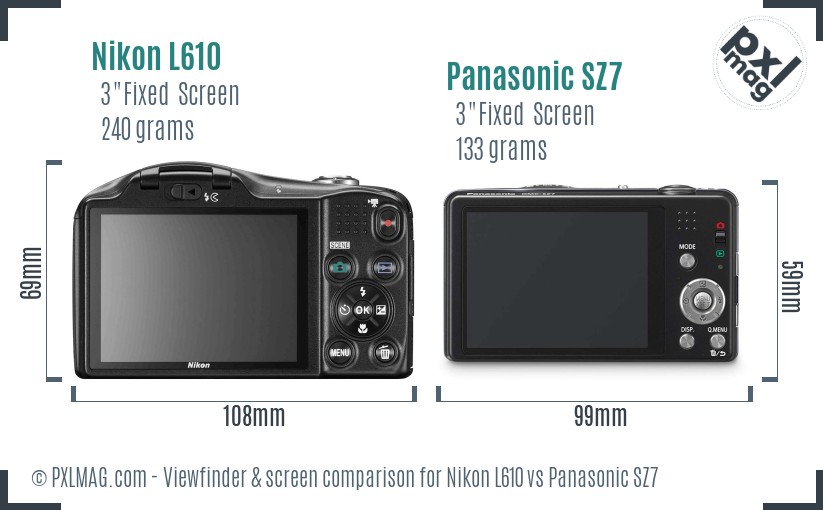 Nikon L610 vs Panasonic SZ7 Screen and Viewfinder comparison