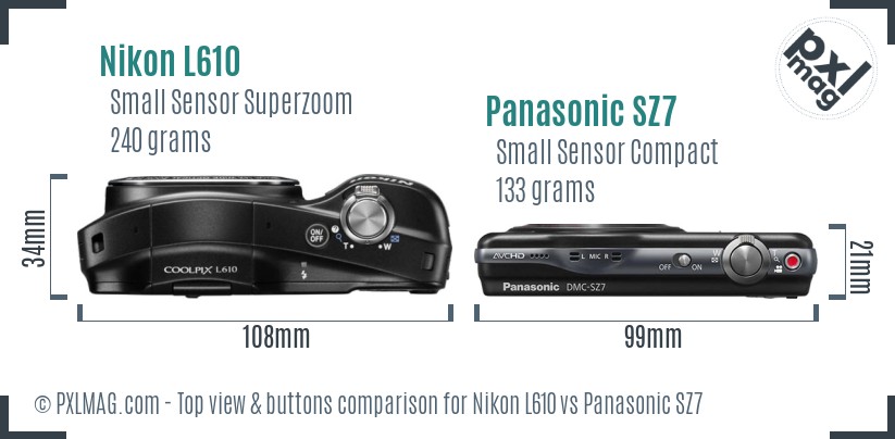 Nikon L610 vs Panasonic SZ7 top view buttons comparison