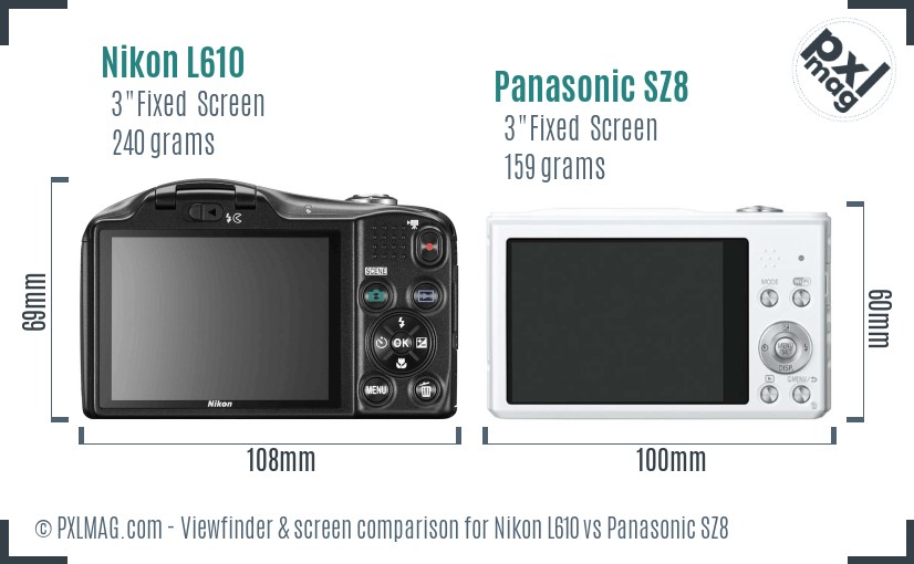 Nikon L610 vs Panasonic SZ8 Screen and Viewfinder comparison