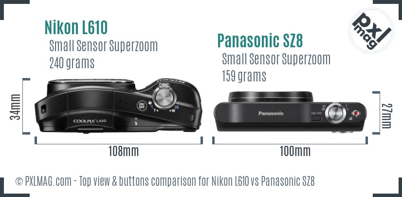 Nikon L610 vs Panasonic SZ8 top view buttons comparison
