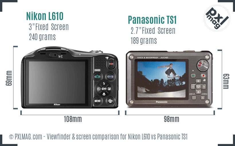 Nikon L610 vs Panasonic TS1 Screen and Viewfinder comparison