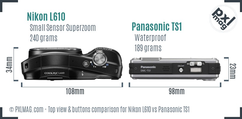 Nikon L610 vs Panasonic TS1 top view buttons comparison