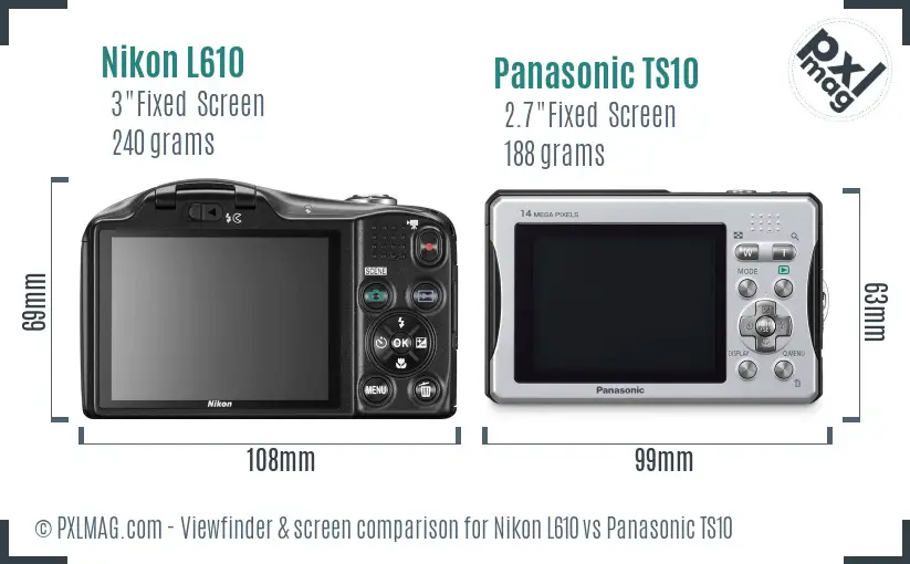 Nikon L610 vs Panasonic TS10 Screen and Viewfinder comparison