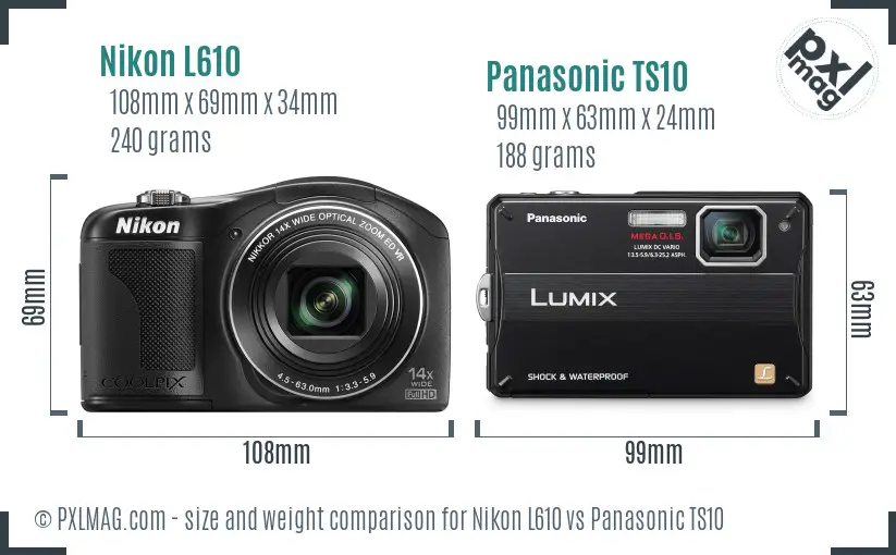 Nikon L610 vs Panasonic TS10 size comparison