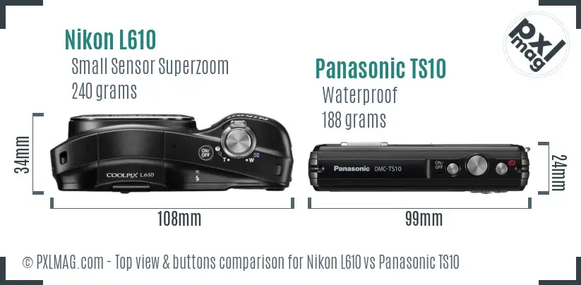 Nikon L610 vs Panasonic TS10 top view buttons comparison