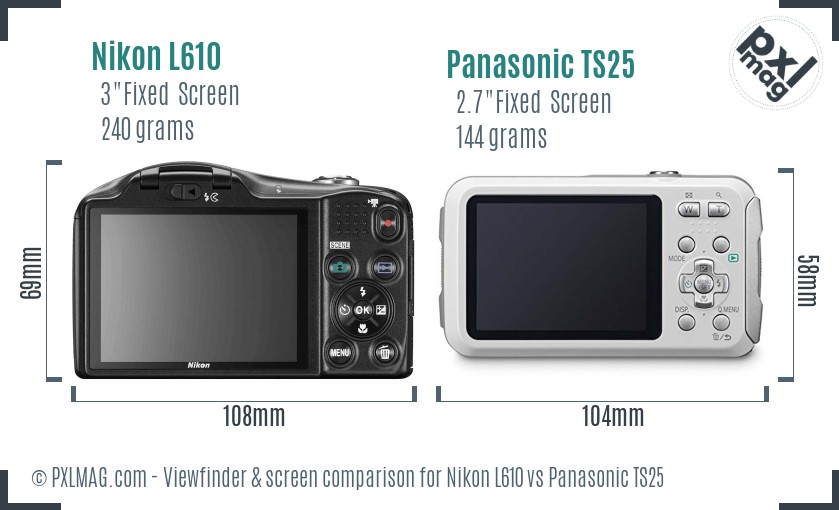 Nikon L610 vs Panasonic TS25 Screen and Viewfinder comparison