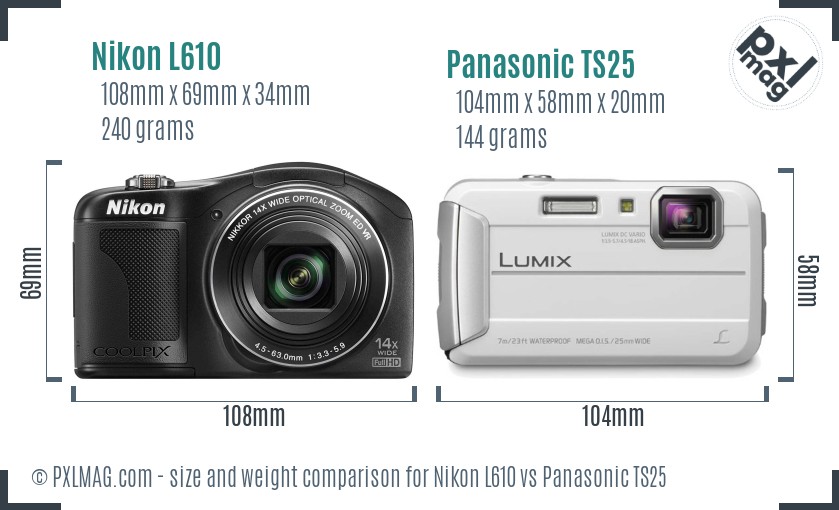 Nikon L610 vs Panasonic TS25 size comparison Nikon L610 vs Panasonic TS25 size comparison