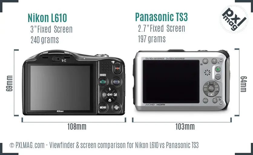 Nikon L610 vs Panasonic TS3 Screen and Viewfinder comparison