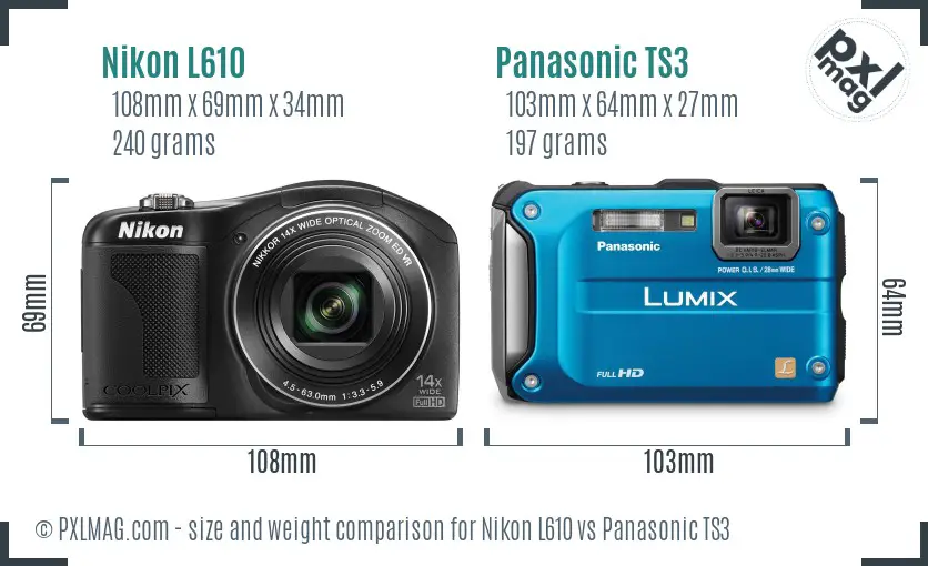 Nikon L610 vs Panasonic TS3 size comparison