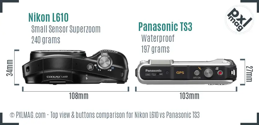 Nikon L610 vs Panasonic TS3 top view buttons comparison