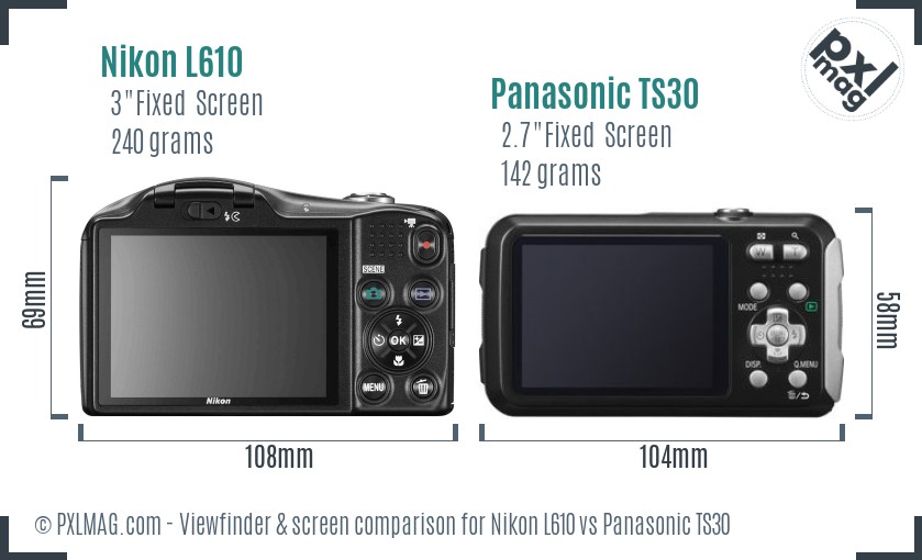 Nikon L610 vs Panasonic TS30 Screen and Viewfinder comparison