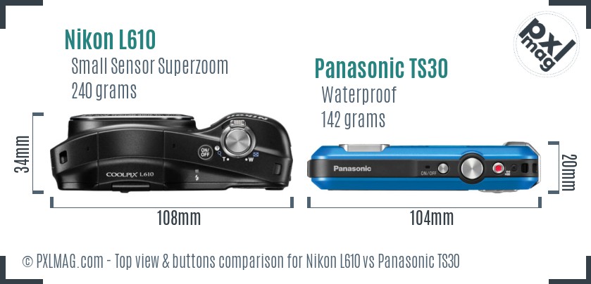 Nikon L610 vs Panasonic TS30 top view buttons comparison