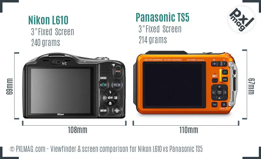 Nikon L610 vs Panasonic TS5 Screen and Viewfinder comparison
