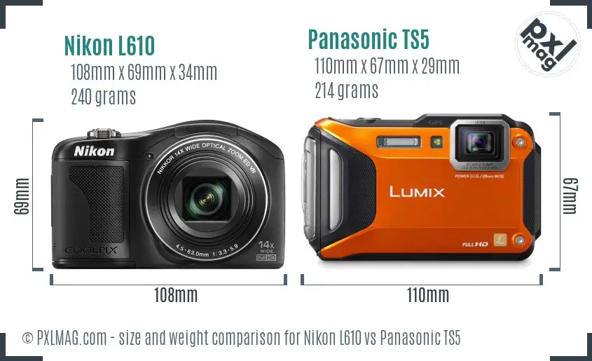Nikon L610 vs Panasonic TS5 size comparison
