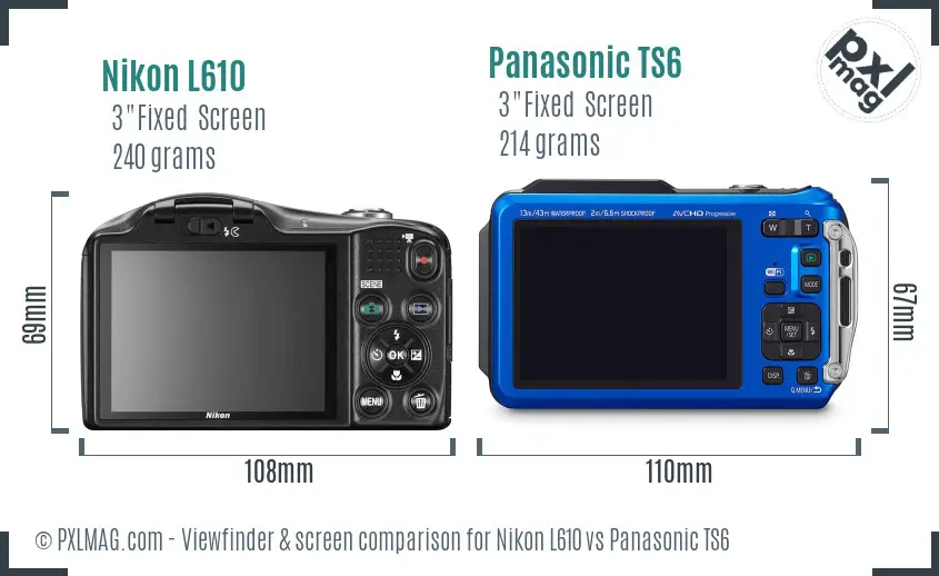 Nikon L610 vs Panasonic TS6 Screen and Viewfinder comparison