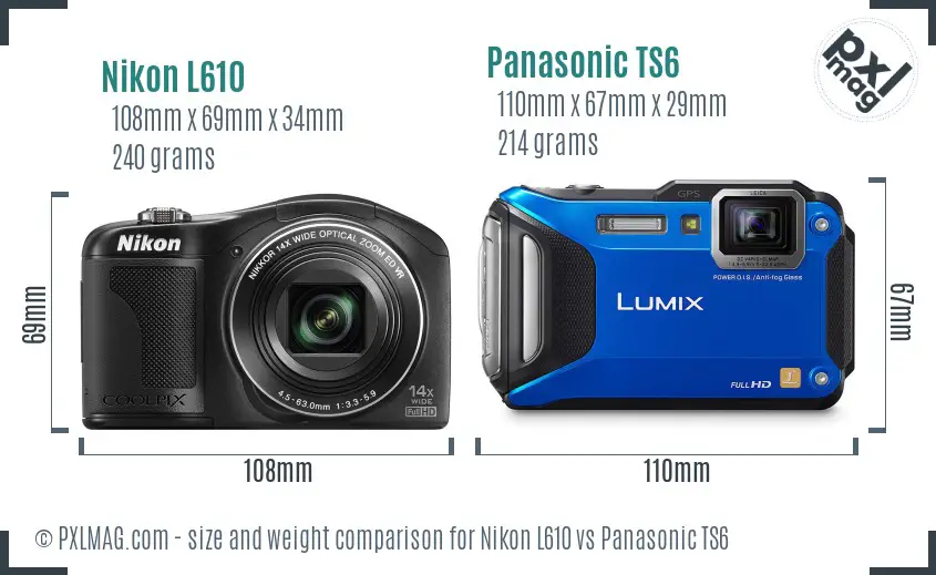 Nikon L610 vs Panasonic TS6 size comparison